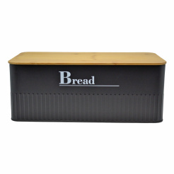 Ψωμιέρα Μεταλλική Μαύρη Bread Με Μπαμπού Καπάκι 42X23,5X17Εκ. Ankor