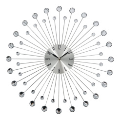 Ρολόι Τοίχου Μεταλλικό Σε Ασημί Χρώμα Με Διάφανους Κρυστάλλους 50X50X4Εκ. Ankor