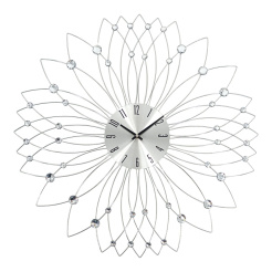 Ρολόι Τοίχου Μεταλλικό Σε Ασημί Χρώμα Με Διάφανους Κρυστάλλους 60X60X4Εκ. Ankor