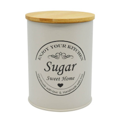 Βάζο Μεταλλικό Μπεζ Sugar Με Μπαμπού Καπάκι 9,5x13εκ.Ankor
