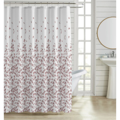 Κουρτίνα Μπάνιου Πολυεστερική 180X180Εκ 90Gsm Με 12 Κρίκους Με Σχέδιο Φύλλα Σε Απόχρωση Σάπιου Μήλου Ankor