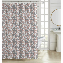 Κουρτίνα Μπάνιου Πολυεστερική 180X180Εκ 90Gsm Με 12 Κρίκους Γεωμετρικό Μοτίβο Ροζ Και Γκρι Χρώμα Ankor