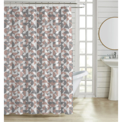 Κουρτίνα Μπάνιου Πολυεστερική 180X200Εκ 90Gsm Με 12 Κρίκους Γεωμετρικό Μοτίβο Ροζ Και Γκρι Χρώμα Ankor