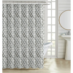 Κουρτίνα Μπάνιου Πολυεστερική 180X180Εκ 90Gsm Με 12 Κρίκους Γεωμετρικό Μοτίβο Σε Γκρι Χρώμα Ankor