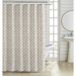 Κουρτίνα Μπάνιου Πολυεστερική 180X180Εκ 90Gsm Με 12 Κρίκους Γεωμετρικό Μοτίβο Σε Μπεζ Χρώμα Ankor