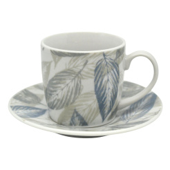 Σετ Φλυτζάνια Καφέ Πορσελάνινα Με Σχέδιο Γκρι Και Πετρόλ Φύλλα 110Ml Ankor