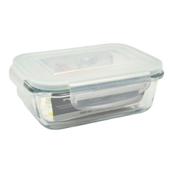 Φαγητοδοχείο Ορθογώνιο Από Πυράντοχο Γυαλί Με Πλαστικό Καπάκι 0,30Lt Ankor
