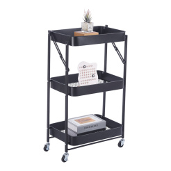 Τρόλεϊ Αποθήκευσης Μεταλλικό Αναδιπλούμενο Με 3 Καλάθια Σε Μαύρο Χρώμα 46X29X77Εκ. Ankor