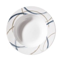 Πιάτο Βαθύ Πορσελάνινο Μπλε Ραφ Και Μπεζ Καμπύλες Γραμμές 21,5Εκ. Ankor
