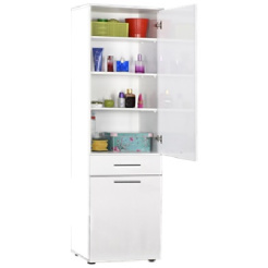 Στήλη Μπάνιου Με Τέσσερις Θέσεις-Καλάθι Ρούχων Και Συρτάρι 52X38X187 Εκ.Λευκό Γυαλιστερό Velco